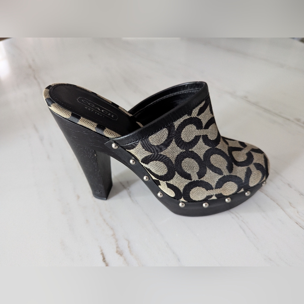 Coach Signature Canvas Mule Clogs - Black & Tan With C Monogram - Picture 13 of 16